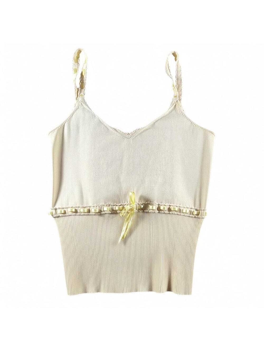 Banana Republic Cotton Yellow Ribbon Bow Lace Trim Cami Top